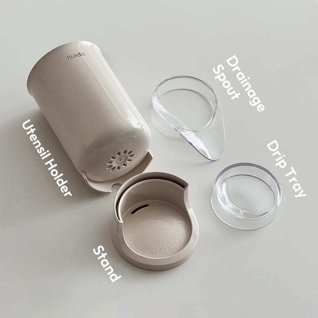 Self-Draining Utensil Drying Holder - Beige | Small Utensil Cutlery Flatware Silverware Holder Drainer Cup for Kitchen Counter
