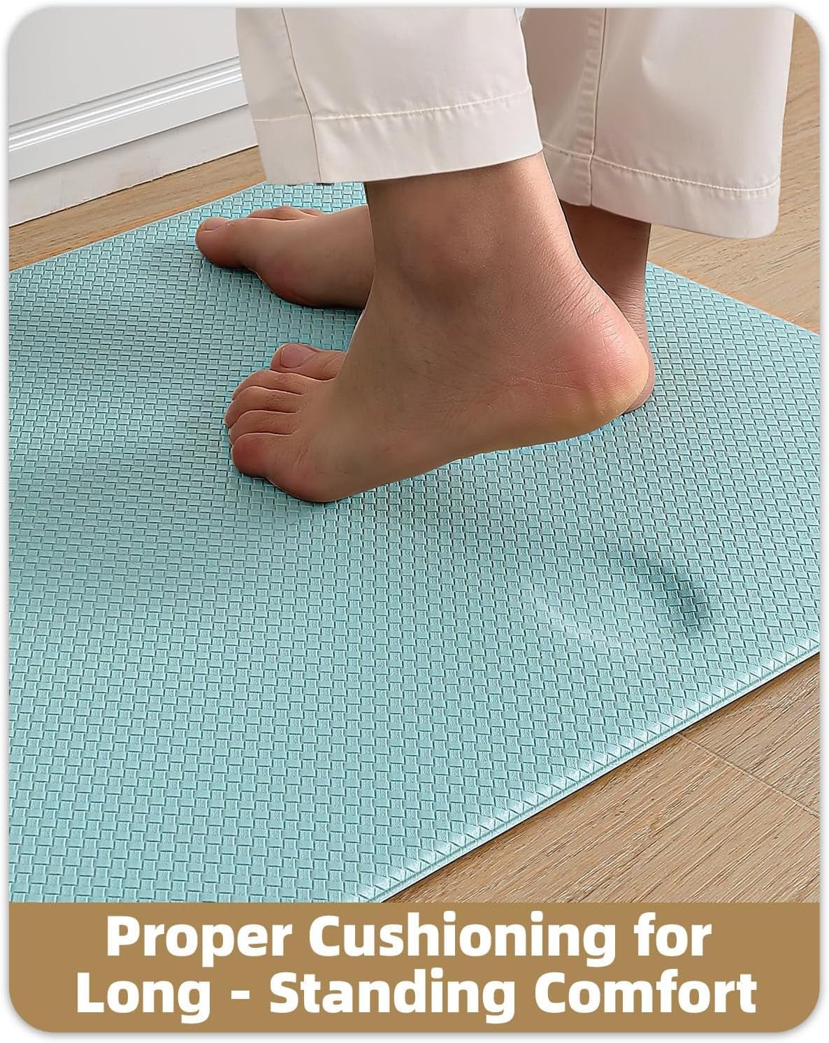 Kitchen Mat for Floor 17X29+17X59 anti Fatigue 2Pcs, Teal | Water&Oil Proof, Ideal for Light Cooking/Low Traffic Homes, anti Slip, for Comfort Standing, Bright Kitchen Decor