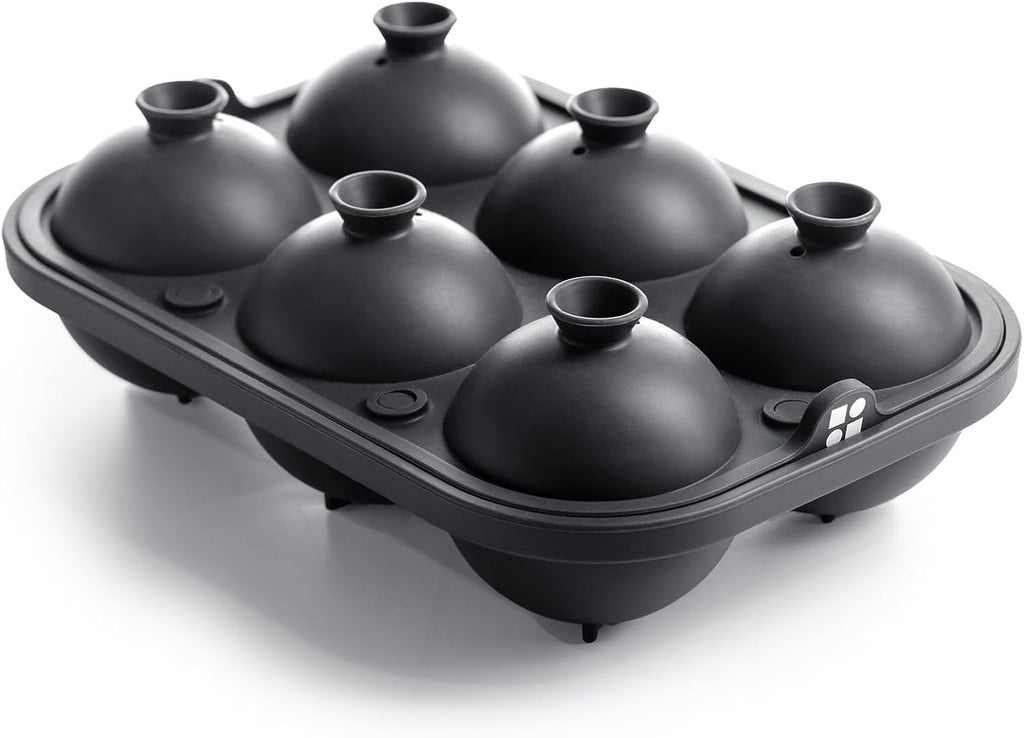 Ice Cube Molds – Large Silicone Ice & Sphere Mold Combo with Built-In Easy-Fill Funnel 2-Inch round & Square Whiskey Ice Molds for Cocktails & Bourbon (Charcoal)