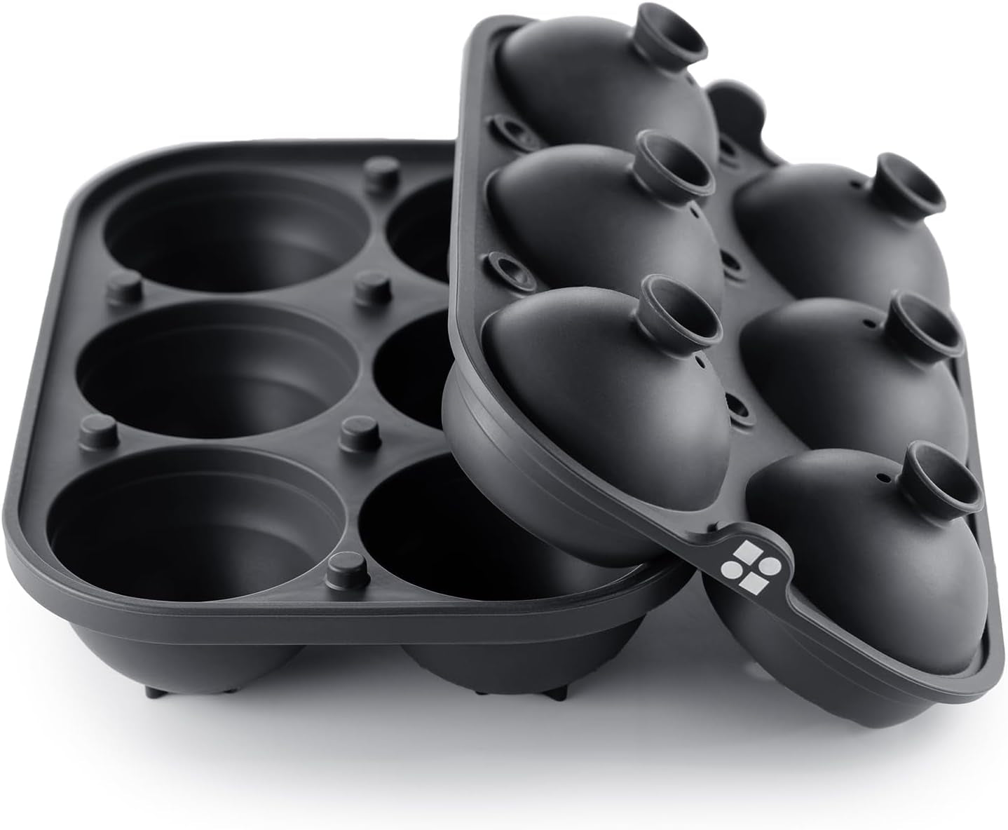 Ice Cube Molds – Large Silicone Ice & Sphere Mold Combo with Built-In Easy-Fill Funnel 2-Inch round & Square Whiskey Ice Molds for Cocktails & Bourbon (Charcoal)