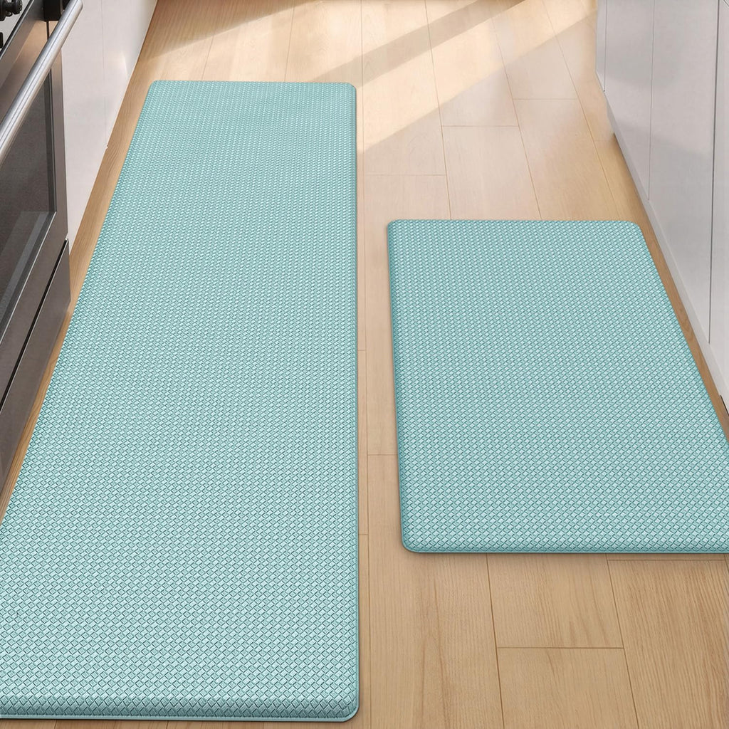 Kitchen Mat for Floor 17X29+17X59 anti Fatigue 2Pcs, Teal | Water&Oil Proof, Ideal for Light Cooking/Low Traffic Homes, anti Slip, for Comfort Standing, Bright Kitchen Decor