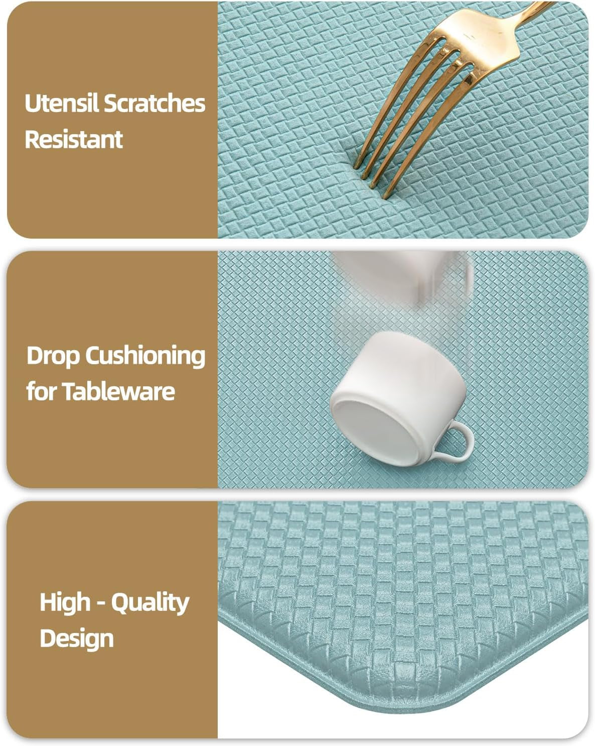 Kitchen Mat for Floor 17X29+17X59 anti Fatigue 2Pcs, Teal | Water&Oil Proof, Ideal for Light Cooking/Low Traffic Homes, anti Slip, for Comfort Standing, Bright Kitchen Decor