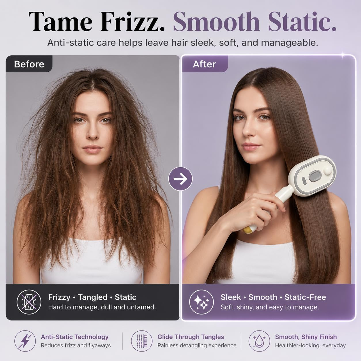 2026 New Electric Steam Brush for Hair, Upgrade Rechargeable 3 in 1 Self Cleaning Hair Brush with Water Spray, Electric Spray Air Cushion Massage Comb for Long Short Hairs Frizz Control (Purple)