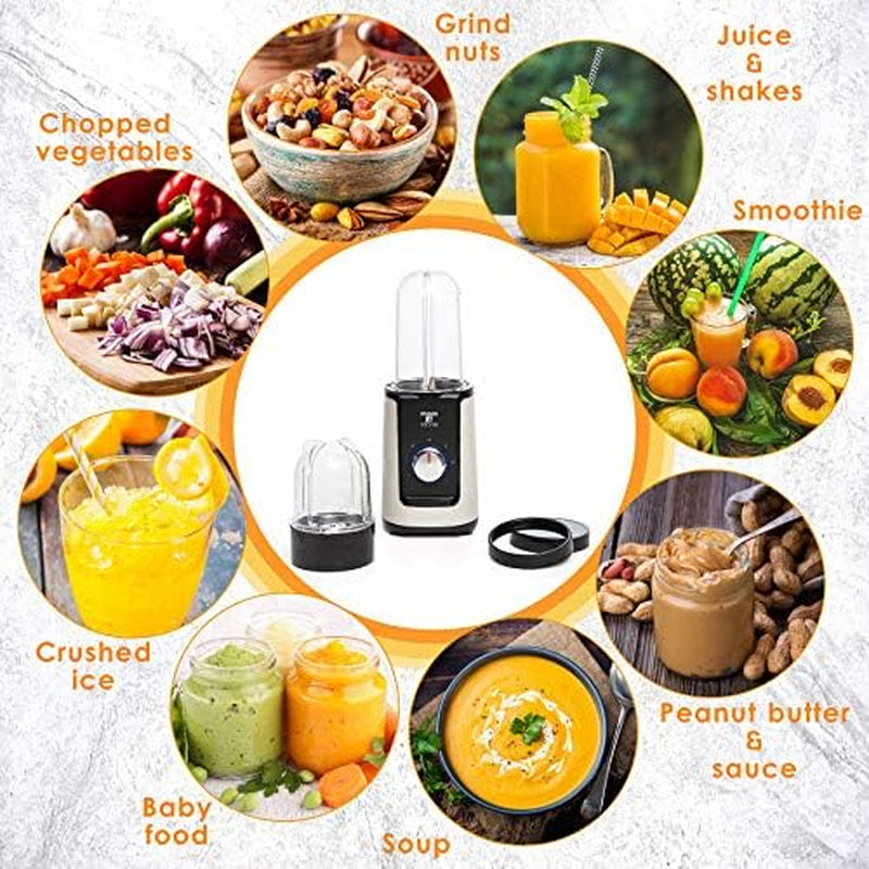 Personal Smoothie Blender, Single Serve Blender for Shakes & Protein, 17Oz Blend Cup & 10Oz Grind Cup, Compact Mini Design for Home, Office, Gym & Travel
