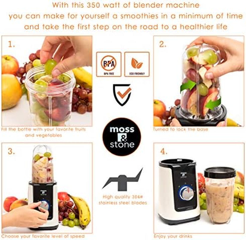 Personal Smoothie Blender, Single Serve Blender for Shakes & Protein, 17Oz Blend Cup & 10Oz Grind Cup, Compact Mini Design for Home, Office, Gym & Travel