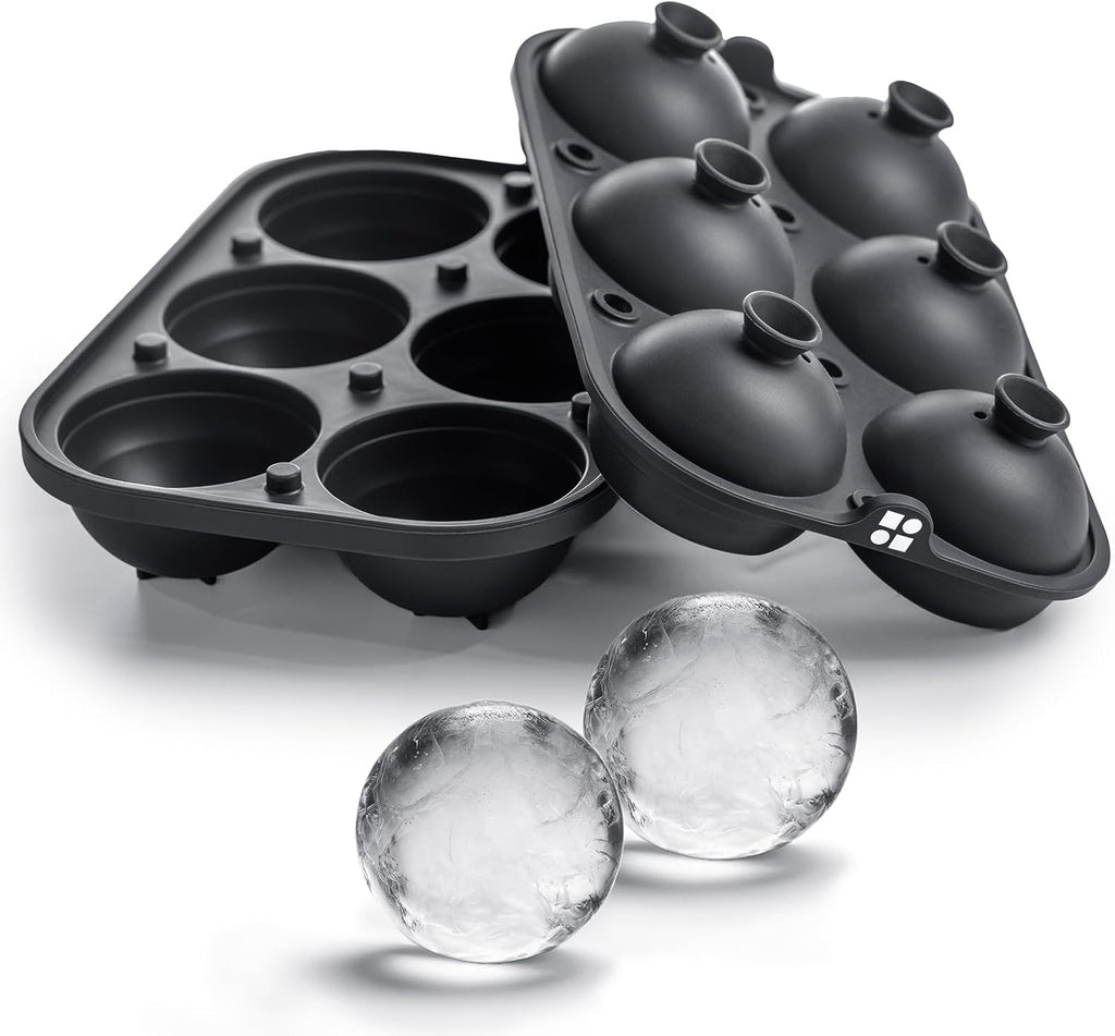 Ice Cube Molds – Large Silicone Ice & Sphere Mold Combo with Built-In Easy-Fill Funnel 2-Inch round & Square Whiskey Ice Molds for Cocktails & Bourbon (Charcoal)