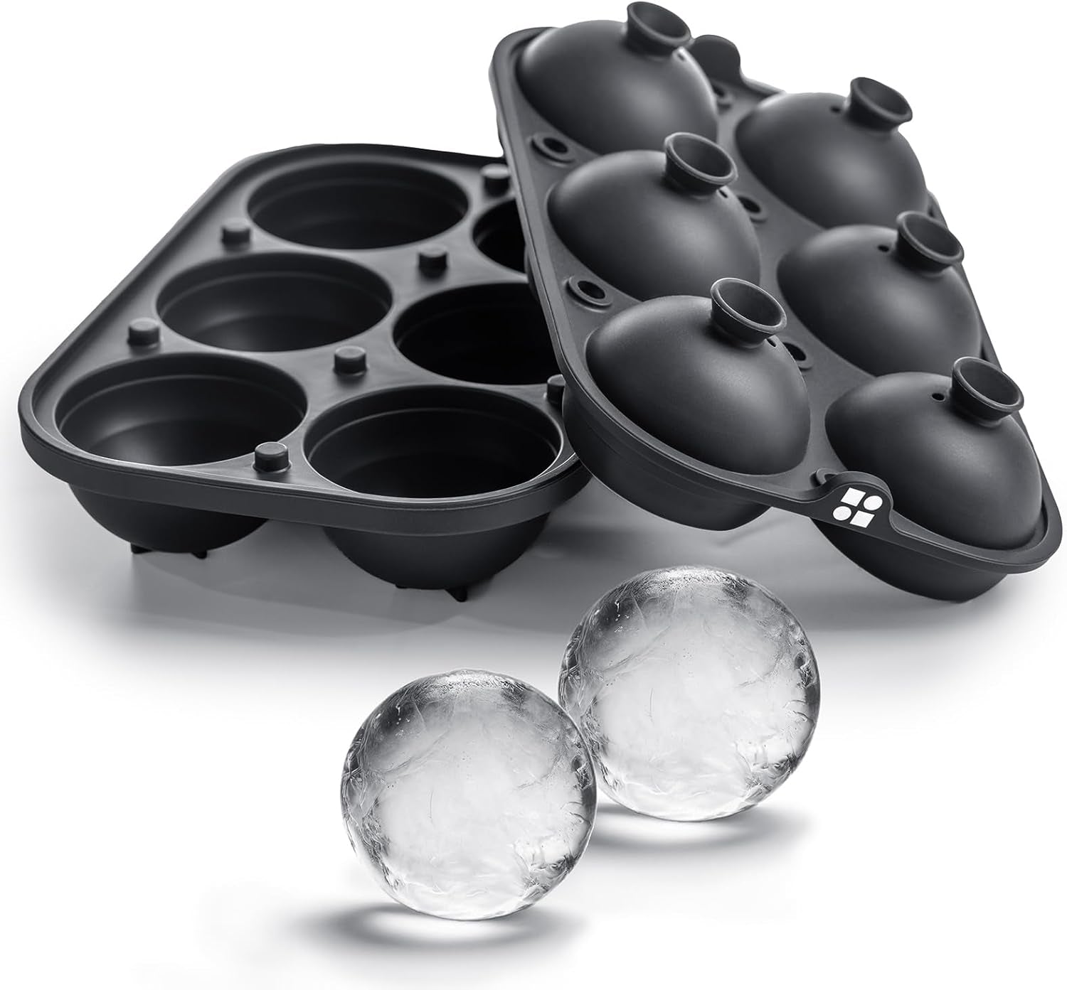Ice Cube Molds – Large Silicone Ice & Sphere Mold Combo with Built-In Easy-Fill Funnel 2-Inch round & Square Whiskey Ice Molds for Cocktails & Bourbon (Charcoal)
